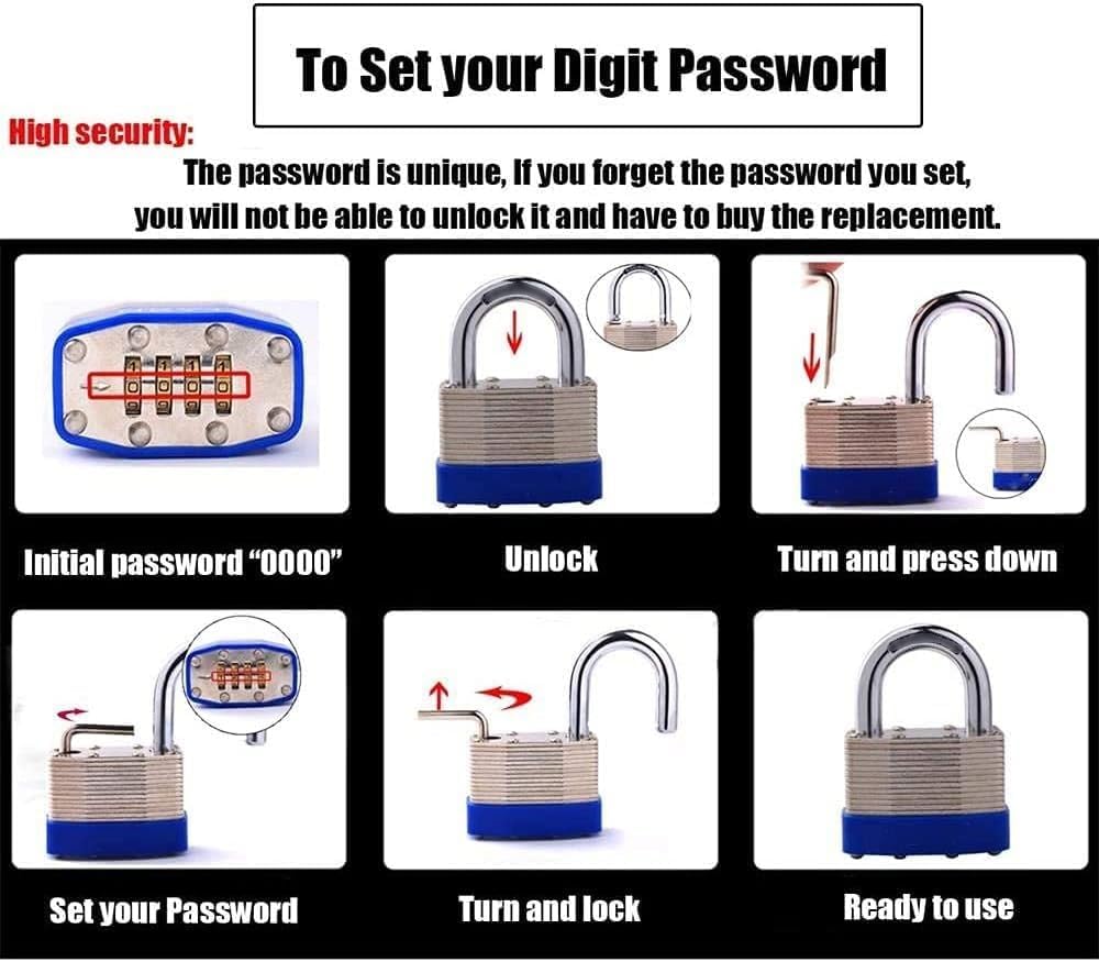 Coded Padlock,Number Padlock, Combination Lock Padlock,Luggage Coded Lock,Dial Metal for Padlock Digit Fixed School with Locker Mail Door Secure Gym Cylinder Lock Code Cabinet