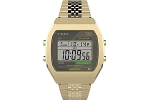 TIMEX Men's T80 Classic Gold-Tone Black Leather Strap Watch