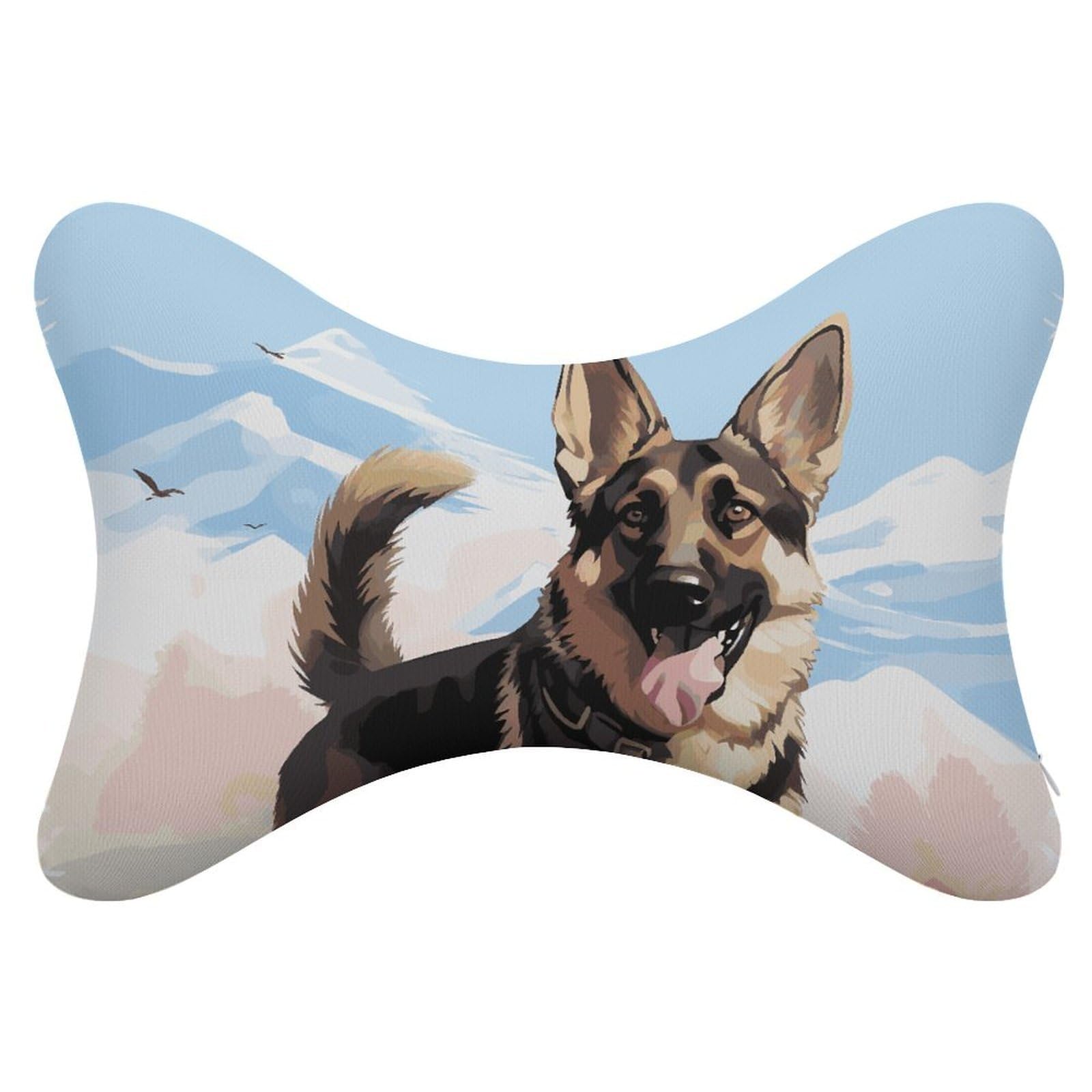 JTREHY - German Shepherd Dogs Neck Pillow Bone Shape Travel Neck Headrest Back Chiropractor Car Support Adjustable Strap Sofa Chair