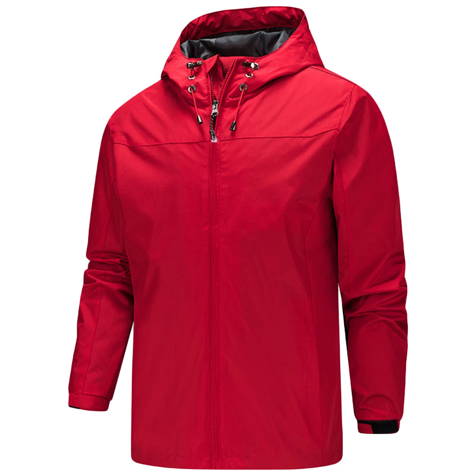 Maiyifu-GJ Men's Waterproof Rain Hooded Jacket Softshell Lightweight Waterproof Coat Hiking Outdoor Windbreaker Raincoat (Red,Small)