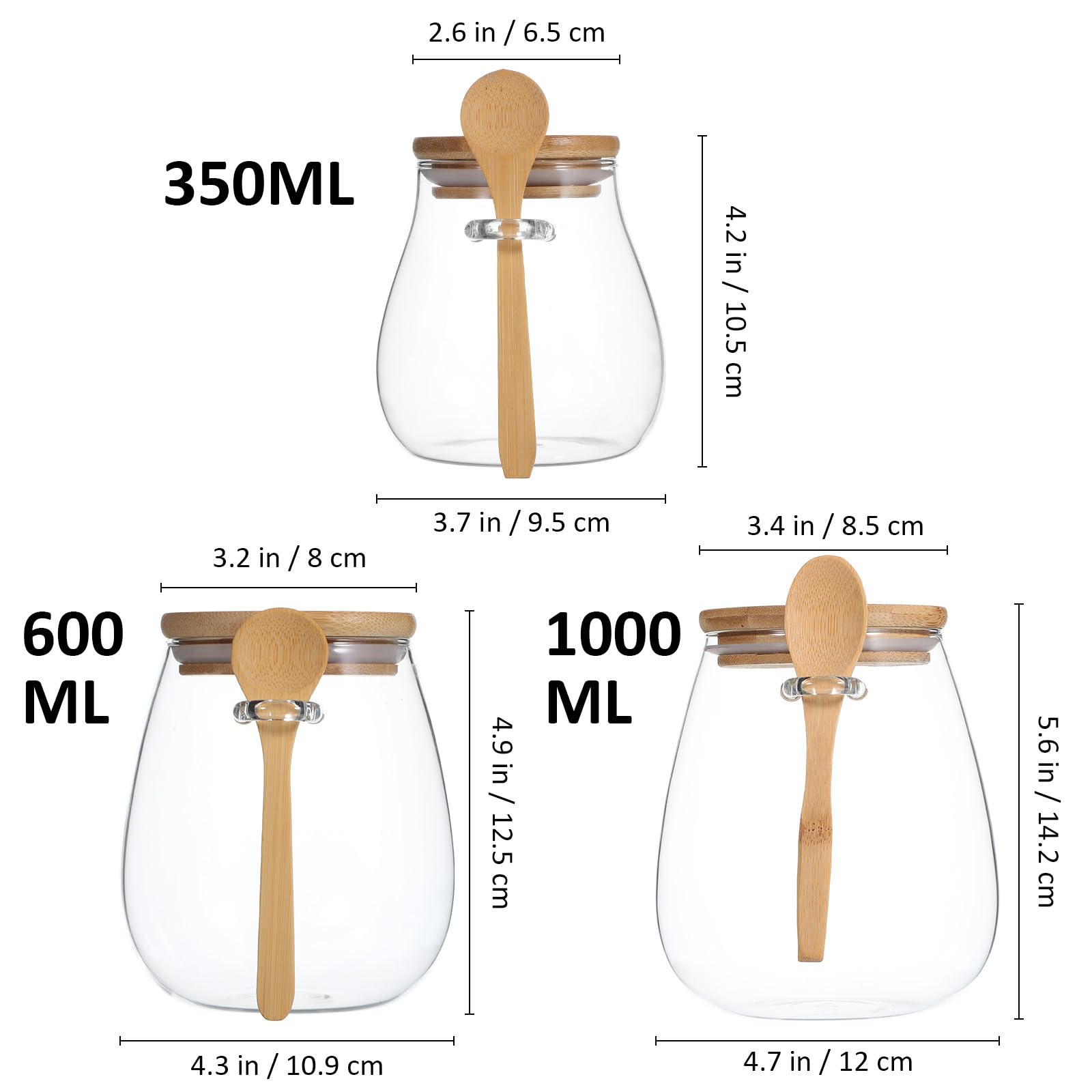 3 Stück Vorratsglas aus Glas mit Holzdeckel und Löffel Luftdichte Aufbewahrung für Tee und Overnight Oats Elegante Sichtbarkeit und Praktische Dosierung