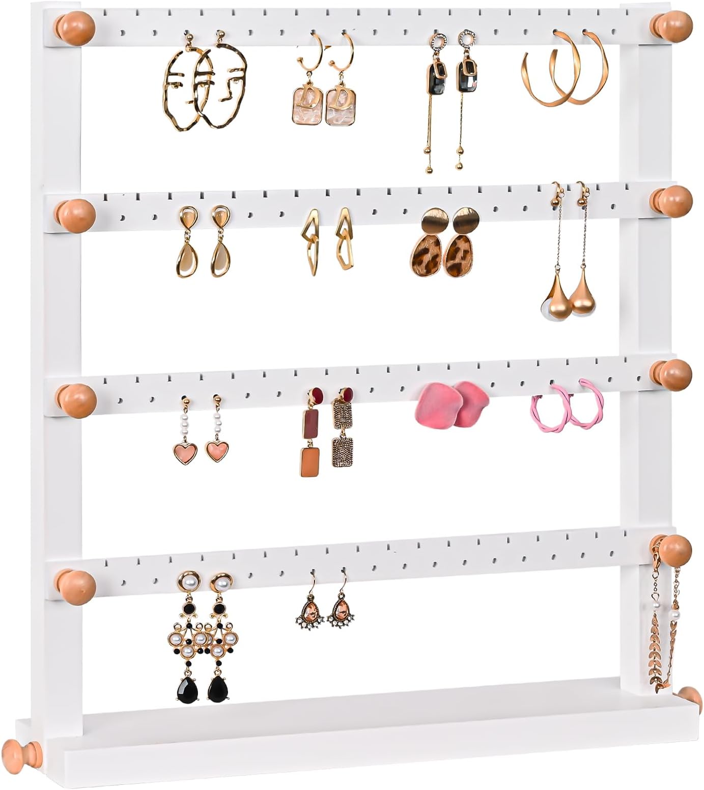 Présentoir Boucles D'Oreilles 3 Niveaux 15 Crochets - Métal Et Bois Noir Pour Bijoux Et Vitrine