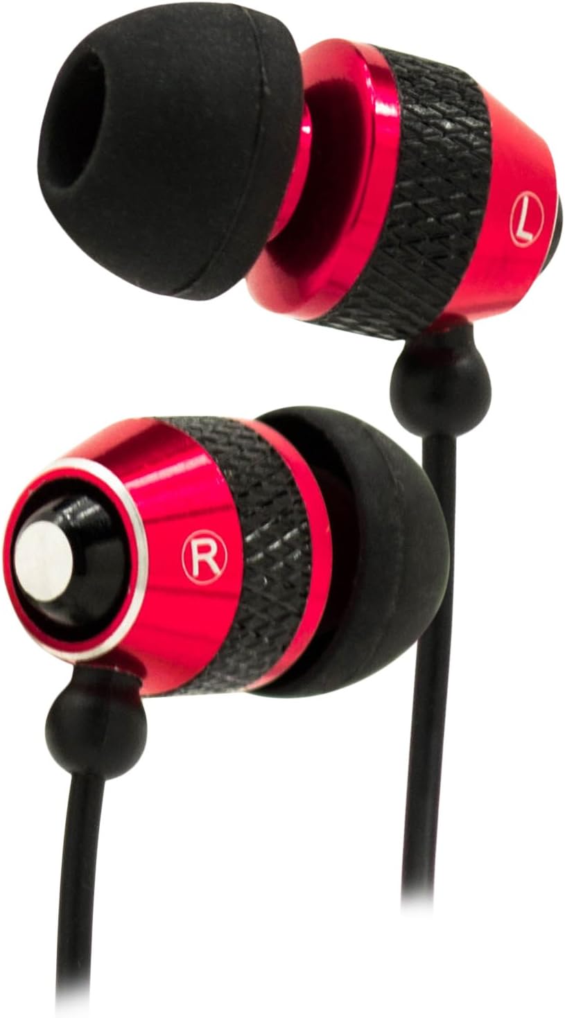 Bastex Universal Earphone/Ear Buds 3.5mm Stereo Headphones in-Ear Tangle Free Cable with Built-in Microphone Earbuds for iPhone iPod iPad Samsung Android Mp3 Mp4 and More-Red/Black