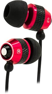 Bastex Universal Earphone/Ear Buds 3.5mm Stereo Headphones in-Ear Tangle Free Cable with Built-in Microphone Earbuds for iPhone iPod iPad Samsung Android Mp3 Mp4 and More-Red/Black