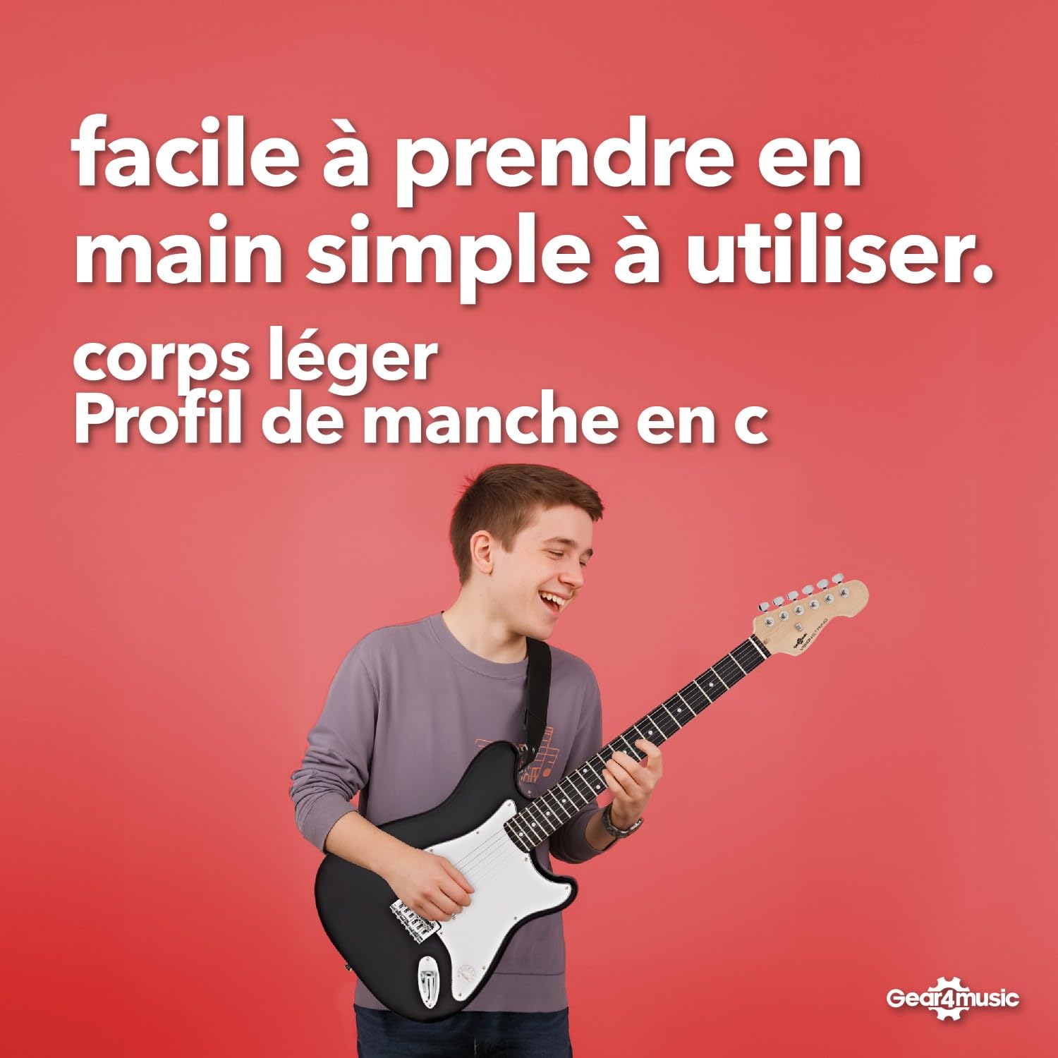 VISIONSTRING Kit Guitare Électrique avec Ampli 10W et Accessoires - Noir | Pour Enfants et Débutants, Manche en C, Double Pan Coupé pour Accès Complet, Ampli 10W, Housse, Sangle, Médiators, Accordeur