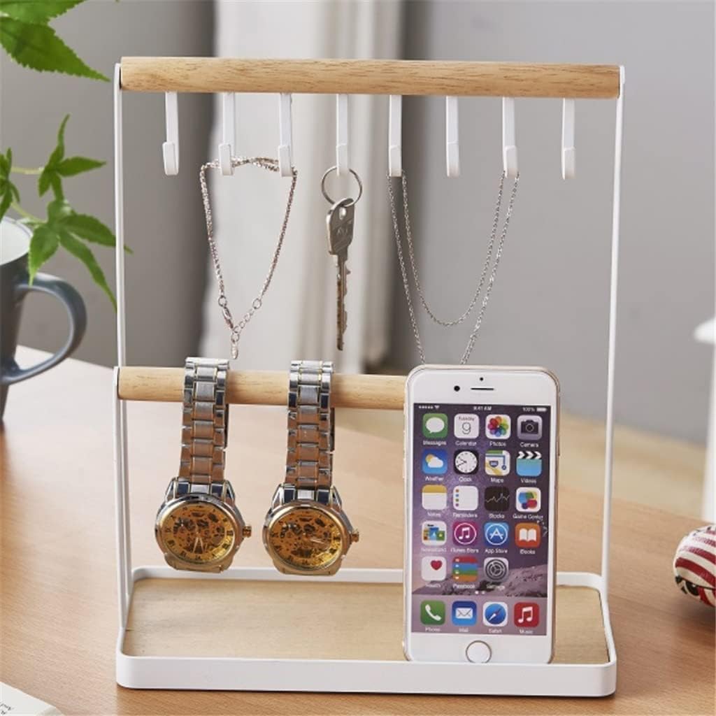 Wooden Jewelry Organizer Holder Rack with Hooks Shelf Hanging Earrings Necklaces Bracelets Storage Accessories