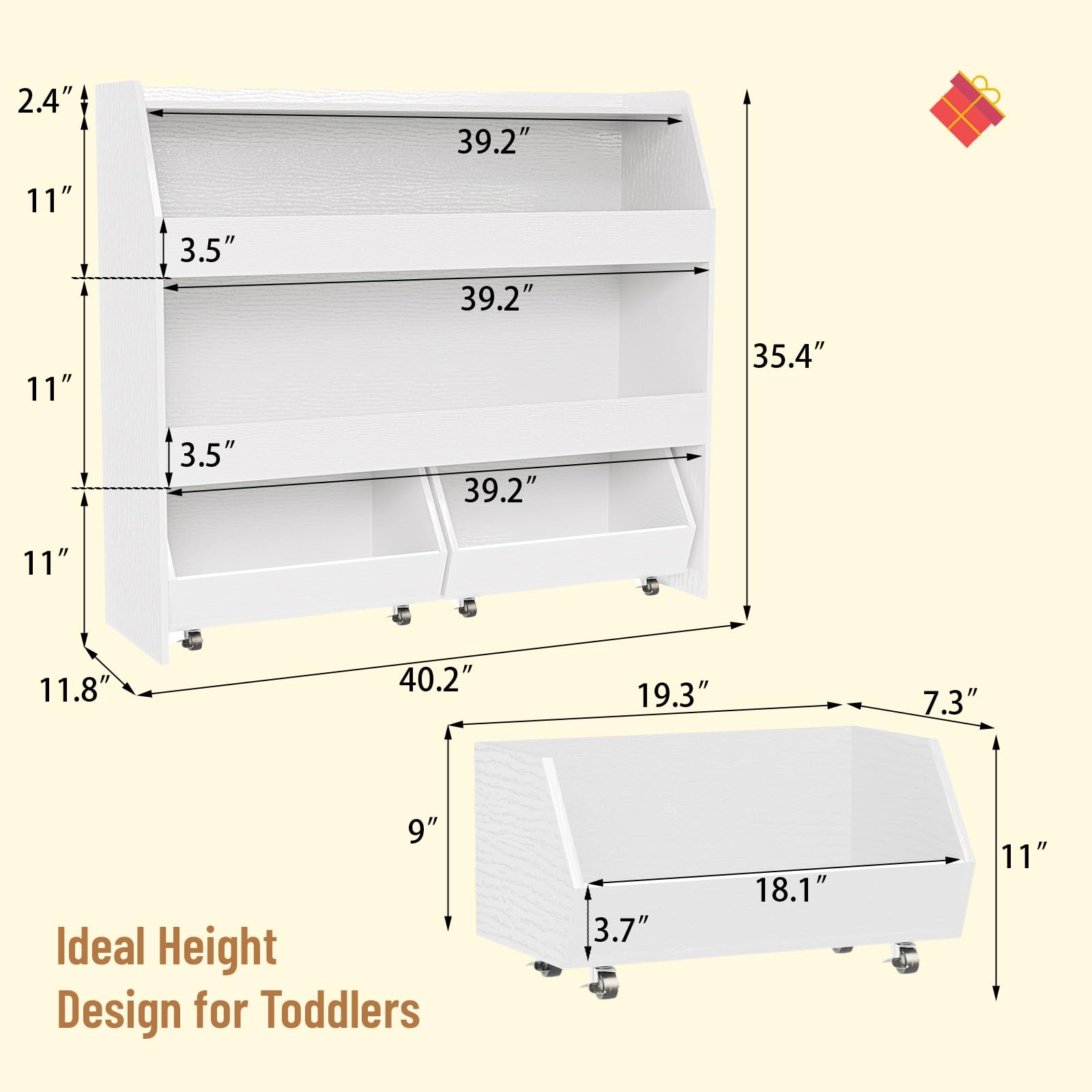 COZPAW Toy Storage Organizer with Movable Drawers, Toys Organizer Bookshelf for Toddlers, Toys Cabinet Chest, Bookcase Storage Bins for Kids Room Bedroom Living Room Nursery, 3 Tier Cold White