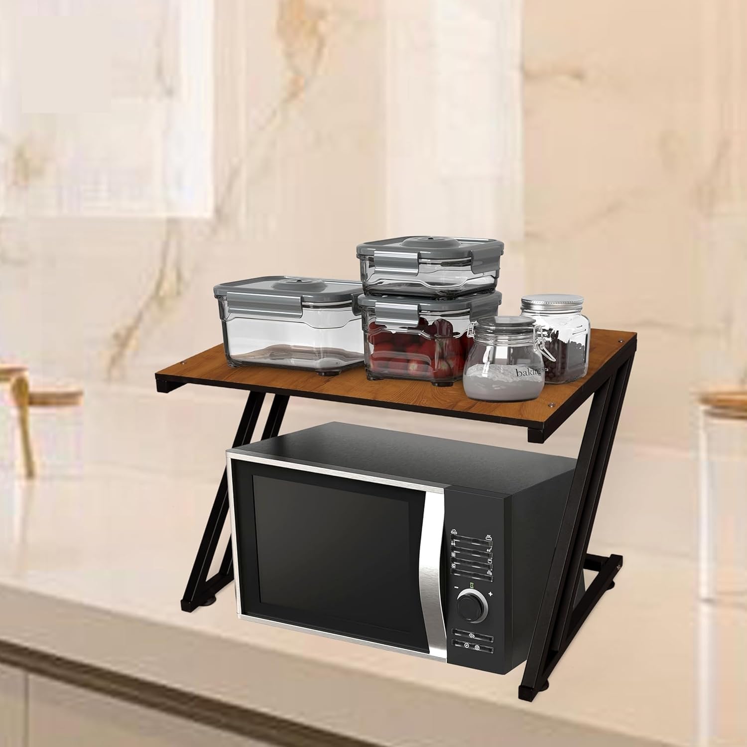 SUMRA G Heavy Duty Z Shape Microwave Oven Stand with Storage Shelf