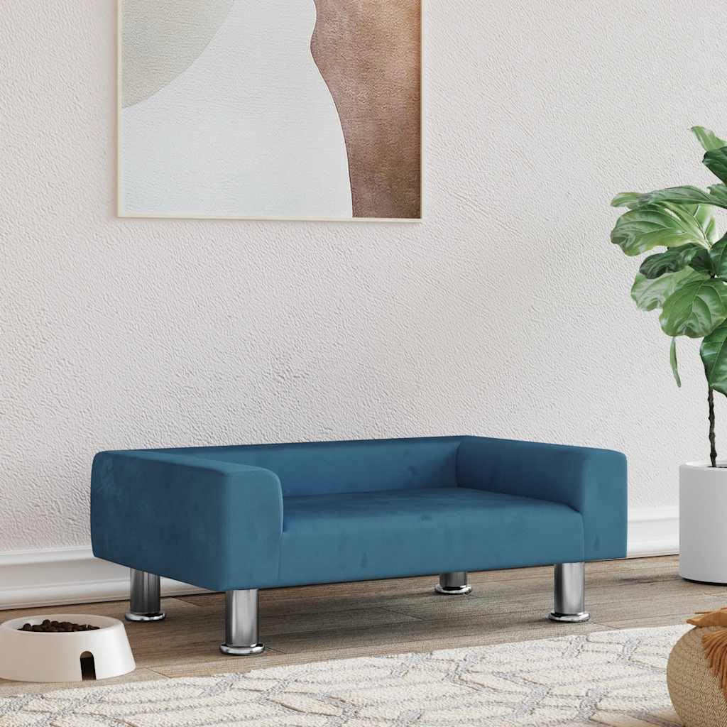 Hundebett Blau 70x45x26,5 cm Samt mit weicher Matratze, rutschfestes Sofa für kleine Hunde, haustierfreundliches Kissen, gelenkschonender Schlafplatz