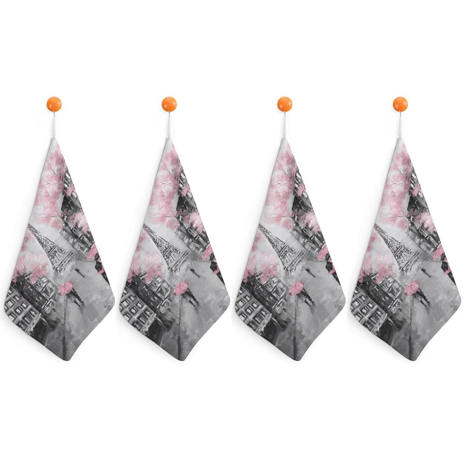 TXFBTRFSA Oil Painting Paris Eiffel Tower Hand Towels with Hanging Loop Kitchen Towel Handkerchiefs Cleaning Cloths