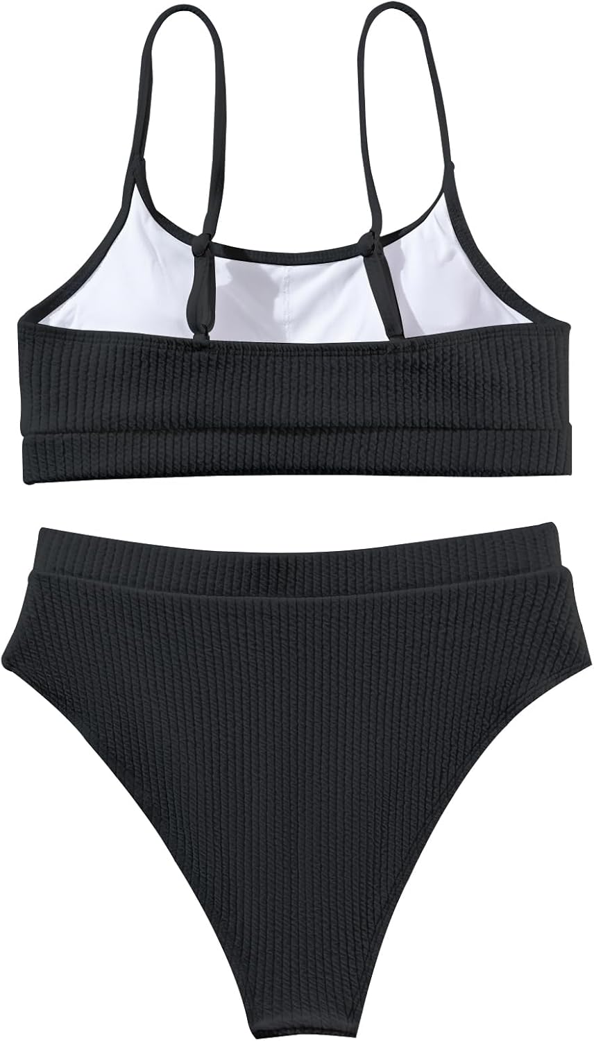 Lilosy High Waisted Tummy Control Ribbed Bikini Crop Top Brazilian Swimsuit Set 2 Piece - Image 4
