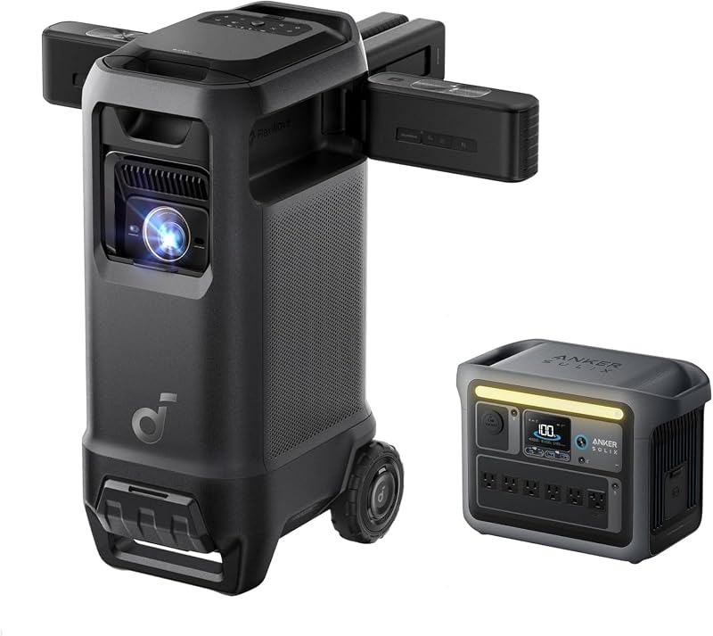 Nebula X1 Pro with Anker SOLIX C1000 Power Station, 4K Laser | 3,500 ANSI Lumens, 7.1.4 Spatial Sound, Dolby Atmos, Optical Zoom, 56,000:1 Contrast, for Indoor and Outdoor