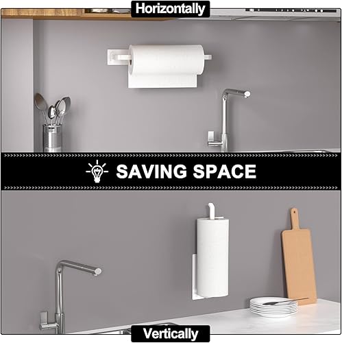 Miniatura 3 de Soporte para toallas de papel - Autoadhesivo o con perforación, blanco, dispensador de rollos de cocina de aluminio mejorado debajo del gabinete,