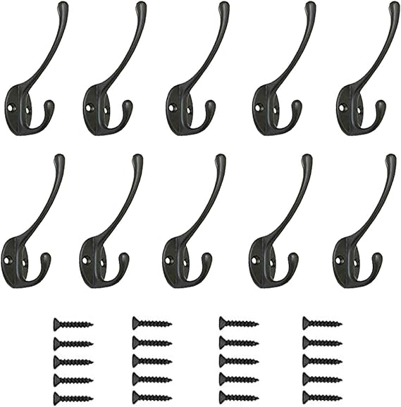PietyPet 10 pcs Wall Hooks Heavy Duty, Coat Hooks Hardware Wall Hooks for Hanging Coats Double