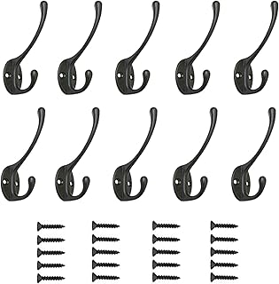 10 pcs Wall Hooks Heavy Duty, Coat Hooks Hardware Wall Hooks for Hanging Coats Double Hooks Wall Mounted for Key, Towel, B...