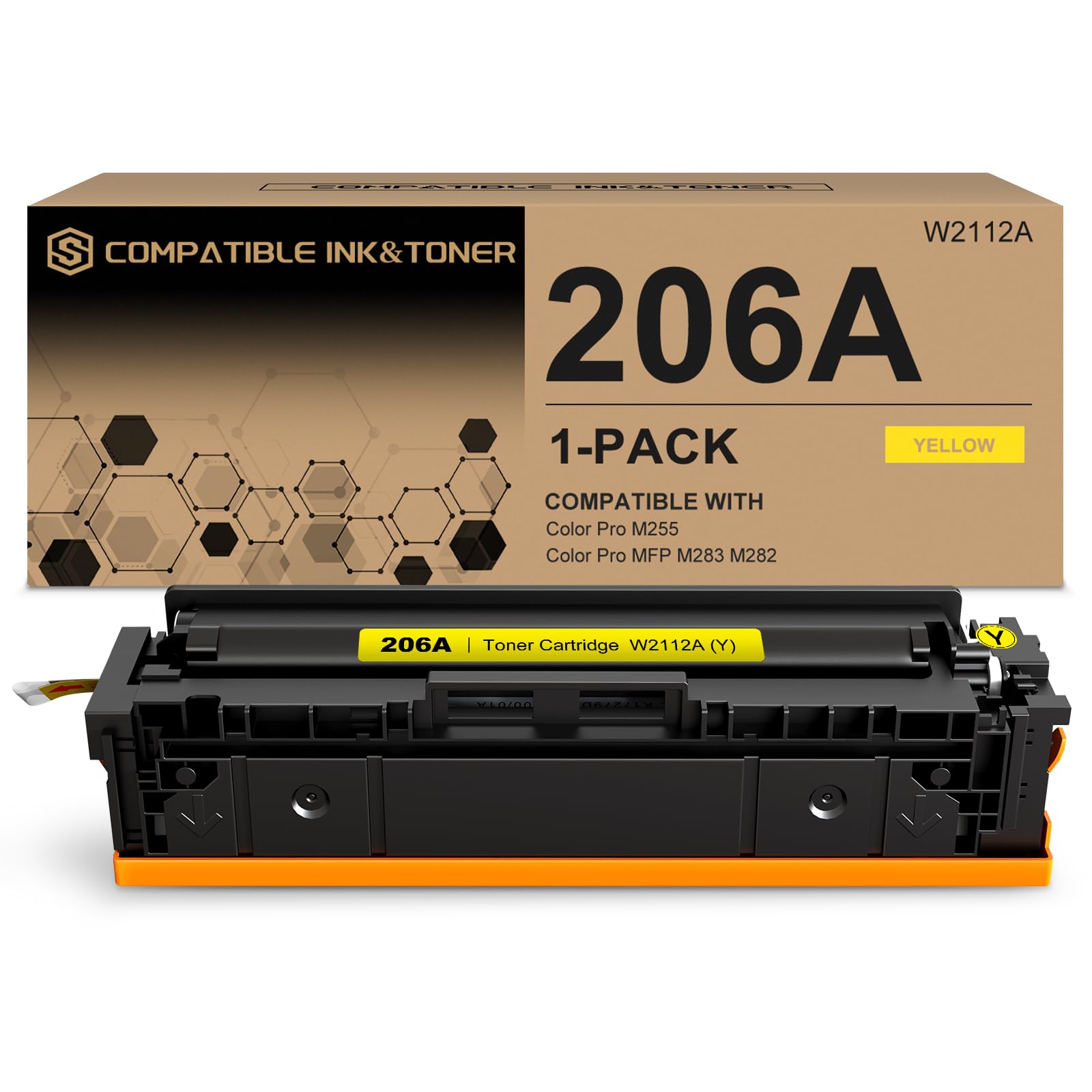 206A Toner Cartridges (with Chip) Works with HP Color Pro MFP M283fdw M283cdw, Pro M255dw M255nw, MFP M282nw M283 M282 M255 Printer | W2112A, 1 Pack Yellow