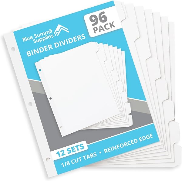 Blue Summit 3 Ring Binder Dividers with Tabs, Reinforced Edge, 1/8 Cut, Letter Size, 8 Tab Dividers for 3 Ring Binder Bu