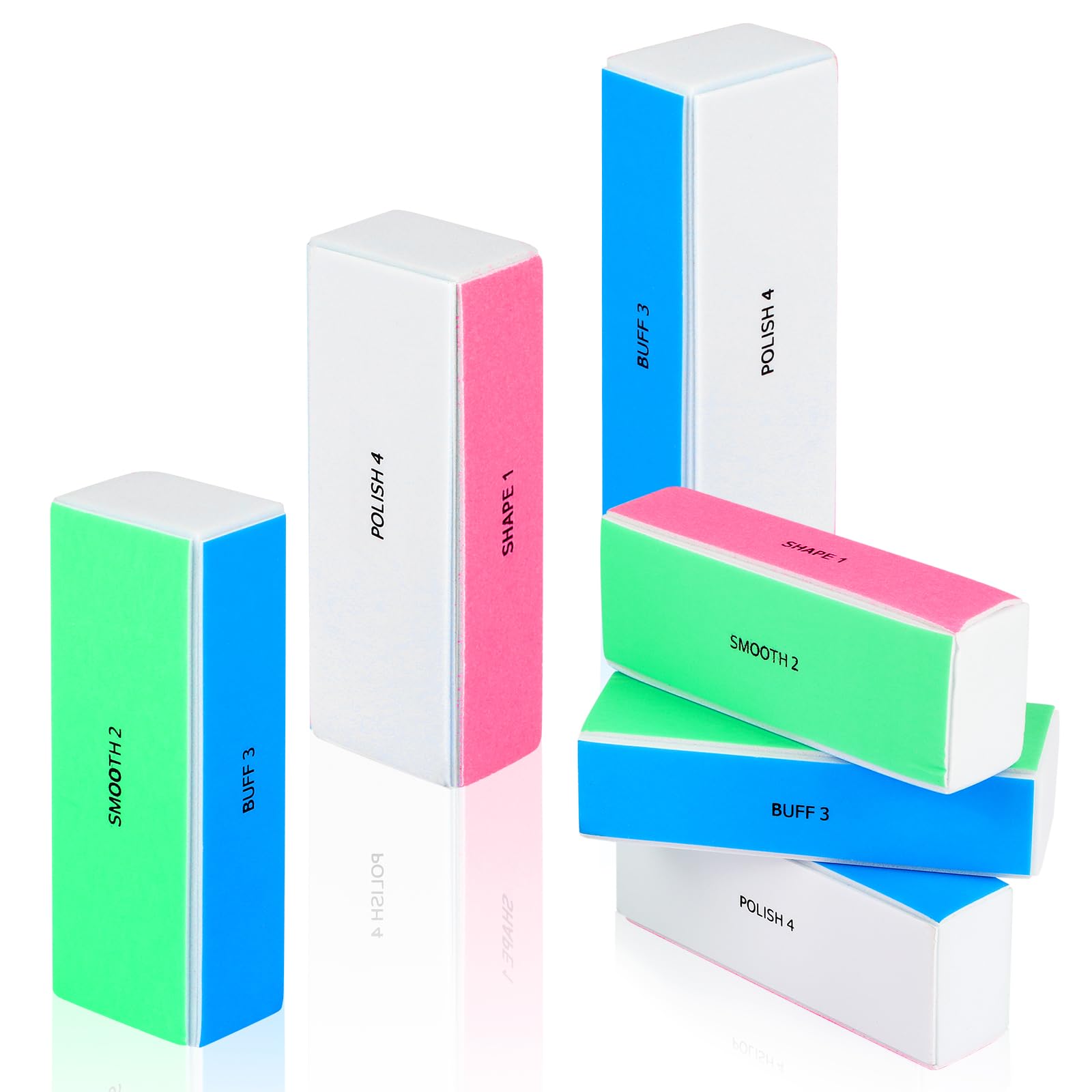 JSRQT 6 Piezas Lima de Uñas Bloque Pulidor 4 Caras con Grano 120/240/600/3000 para Dar Forma, Alisar y Brillar Uñas, Pulidor Reutilizable para Uñas Naturales y Acrílicas