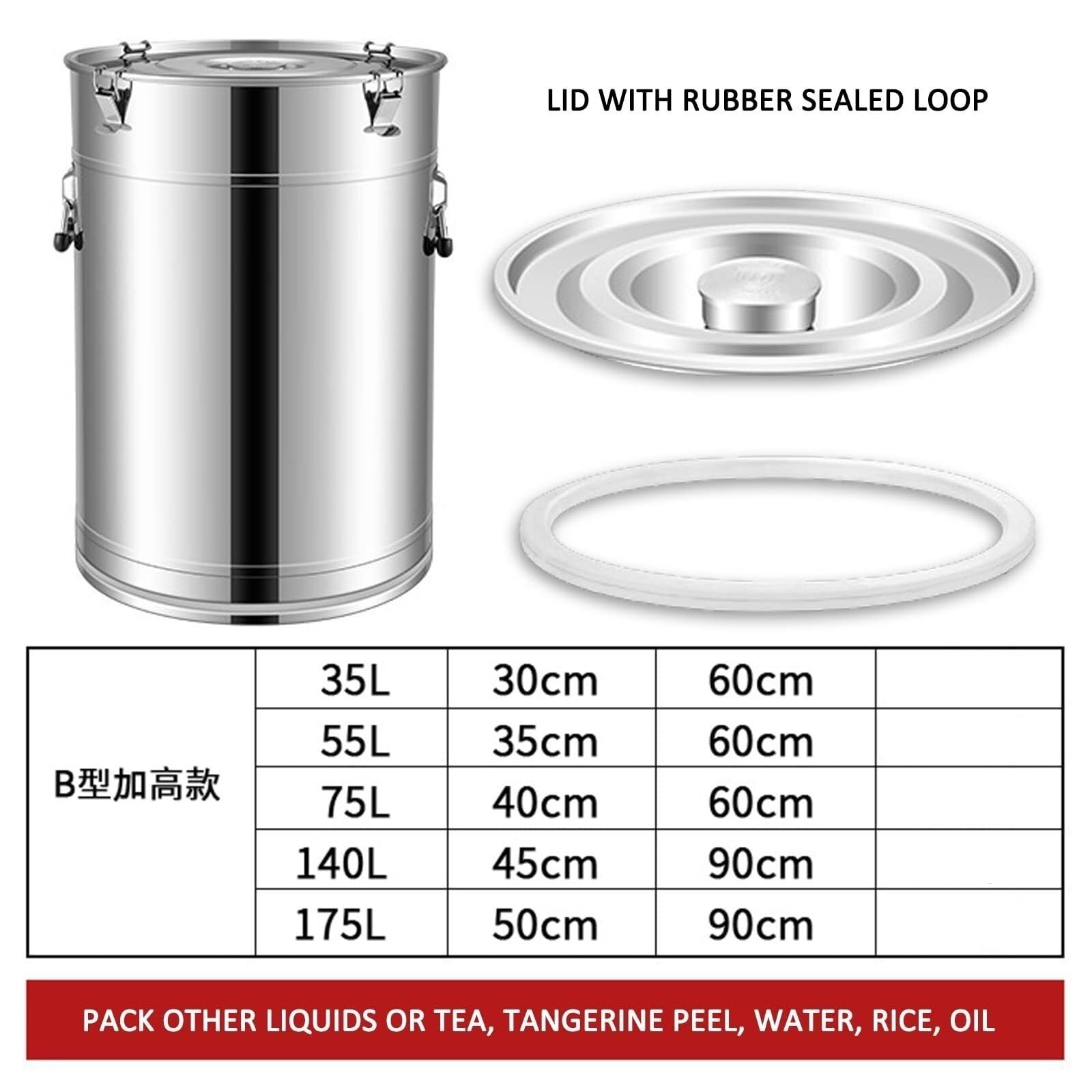 Bidon Alimentaire pour Vin Bidon De Lait pour Le Stockage De Liquides Et De Solides Transport De Bidons De Stockage Hermétiques en Acier Inoxydable 304 Seau à Lait Récipient(75L)