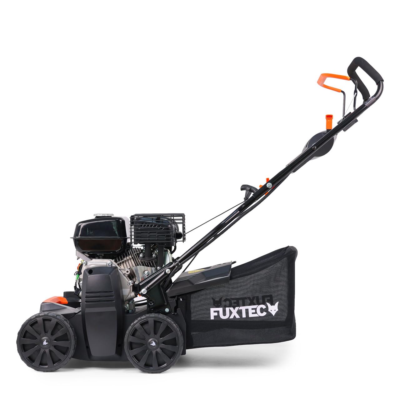 FUXTEC Escarificador Aireador de Gasolina 3 en 1 FX-BV240 Motor 4 tiempos 4,1 kW, rodillo con 18 cuchillas y 24 púas de resorte, asa de transporte y recolector de 45 L