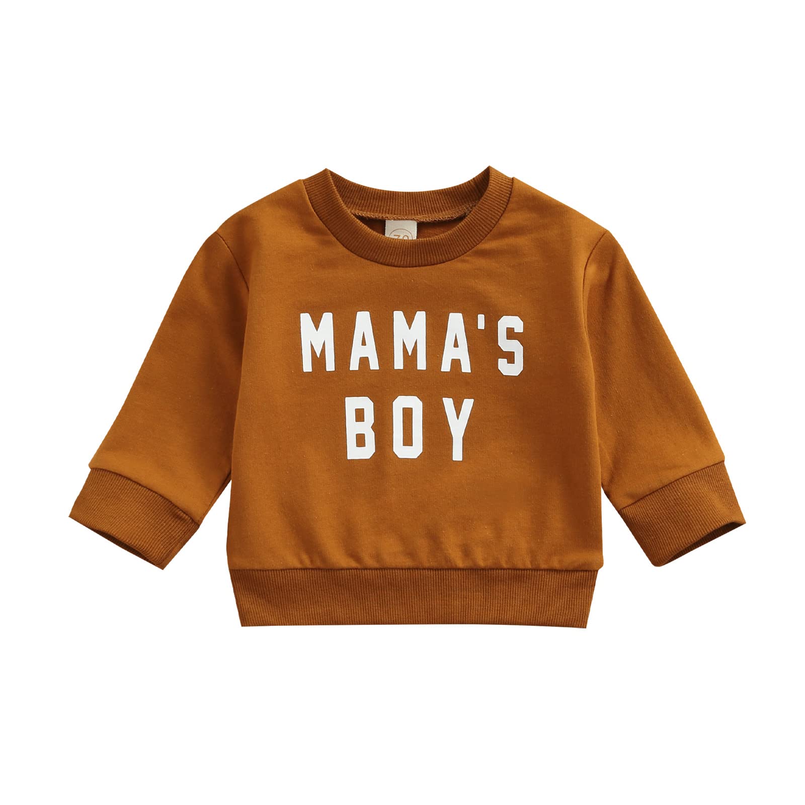 BeQeuewll Infant Toddler Baby Girls Hoodies Outfits Mama's Mini Letter Sweatshirts Casual Hooded Shirts Pullover Sweater Top (Brown(Mama's Boy), 6-9 Months)