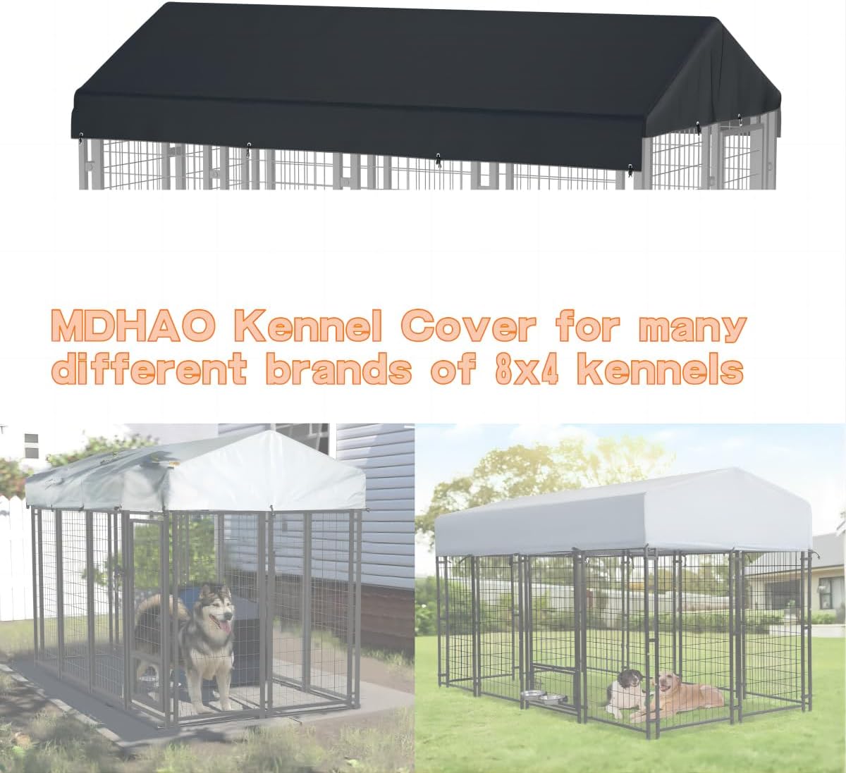 8' x 4' Dog Kennel Cover 600D Heavy Duty Waterproof Replaceable Dog Kennel Top Cover -Black (Top Cover Included Only)