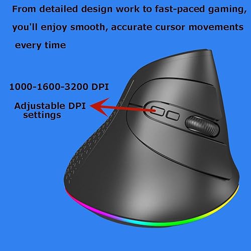 Miniatura 8 de Ratón inalámbrico Bluetooth recargable de modo dual ergonómico vertical grande túnel carpiano Ergo óptico de viaje inalámbrico para PC, portátil,