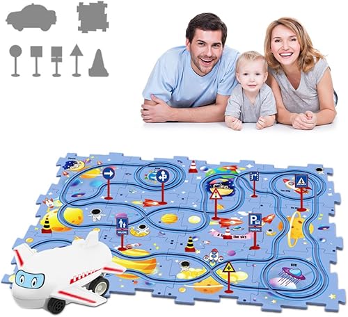 Miniatura 7 de Carrito eléctrico de ensamblaje de bricolaje, juego de autos educativos para niños, juego de pista de rompecabezas para niños pequeños con