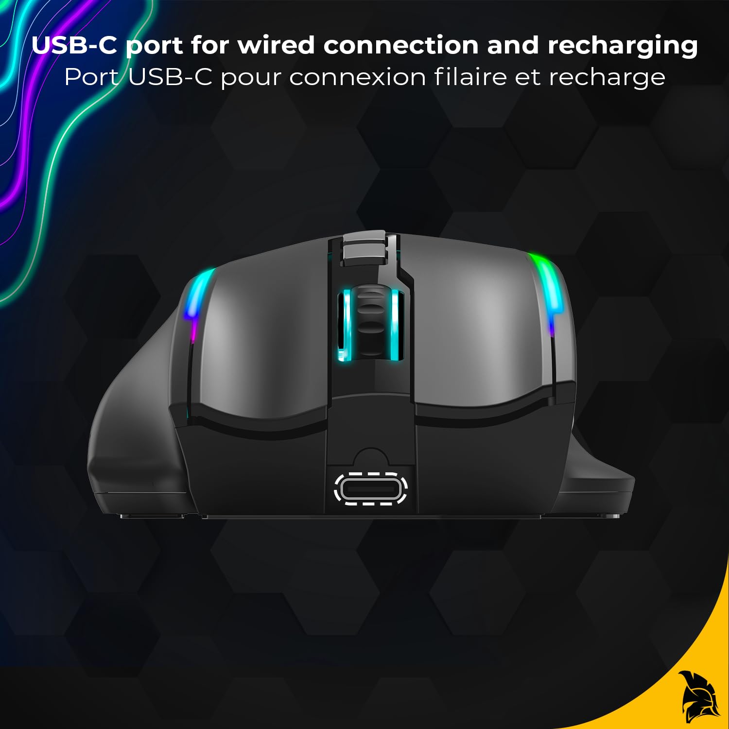 EMPIRE GAMING RF908 - Souris Gamers sans Fil Rechargeable avec Station de Recharge Magnétique RGB - 10000 DPI 8 Boutons Programmables Modes WiFi 2.4GHz / BT/Filaire Via USB-C (Noir)