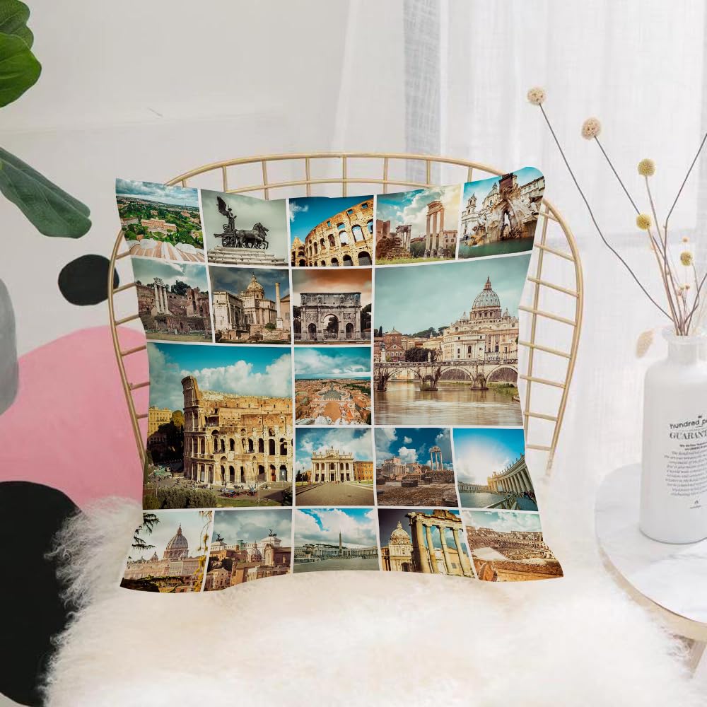 HYOSXW Cushion Cover,Throw Pillow Case Home Decorative for Living Room Bedroom Sofa Chair 16X16 Inch,Collage of photos from Rome. Italy,Pillowcase 40X40cm