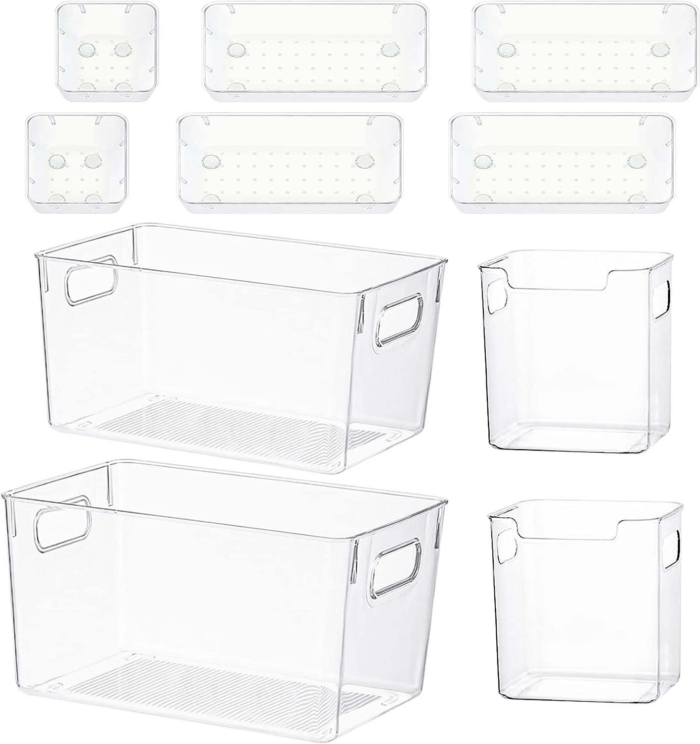 Lancuthek 10Pcs Plastic Pantry Organization and Storage Bins with Drawer Organizers Clear Fridge Organizer