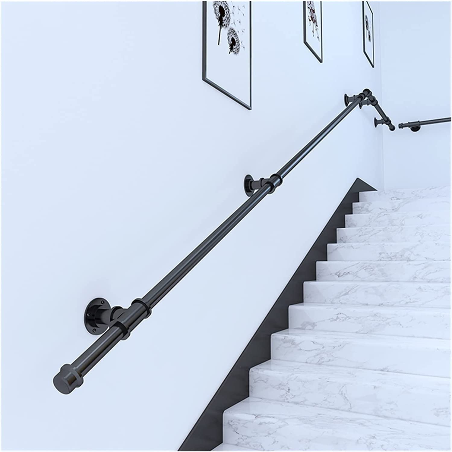 Jiajujia Girls Black Stair Handrail For Elderly/Kids/Disabled/Pregnant Woman, Metal Wrought Iron Banister Support Handrails For Stairs Grab Bars Bar Foot Rail