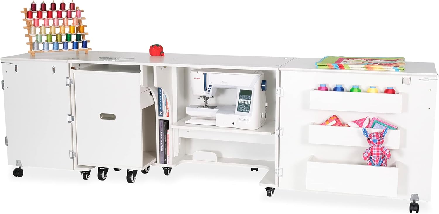 Kangaroo Sewing Furniture Aussie Sewing Cabinet with Quilt Blocks - Ash White