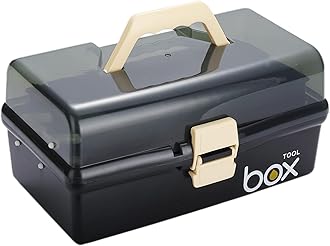 12'' Three-Layer Clear Plastic Storage Box/Tool Box, Multipurpose Organizer and Portable Handled Storage Case for Art Craft and Cosmetic (Black)