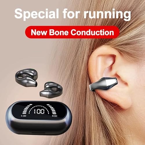 Cuffie Bluetooth 5.2 Open Ear Auricolari Clip-On Cancellazione del Rumore Tocca Controllo Microfono con Scatola di Ricarica per Sport Ciclismo Palestra Guida Corsa