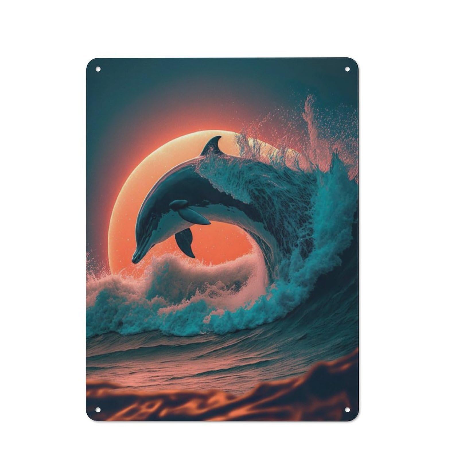 Junmoney Dolphin Sunset For Lounge Or Reading Corner, Rustic Tin Sign 40X30cm, For An Autumn Update To Lounge And Reading Corner