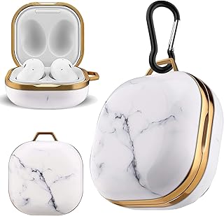 جراب صلب مطلي بتصميم أنيق لحماية السماعات بالكامل ومزود بسلسلة مفاتيح لسماعات جالاكسي بادز FE 2023 وجالاكسي بادز 2 برو 2022 وبادز 2 2021 وجالاكسي بادز لايف