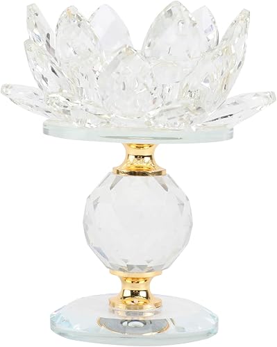 Garneck Candelabro de loto de cristal, candelita de cristal, soporte para velas de luz nocturna, estatuilla budista para decoración del hogar, boda,