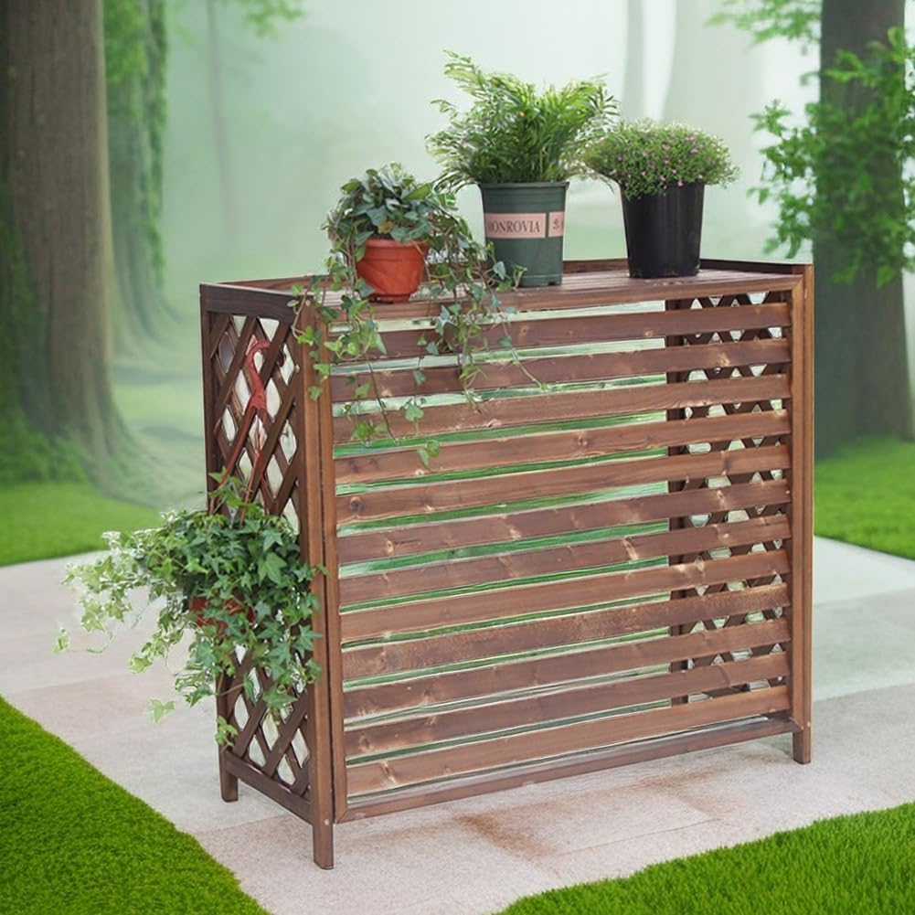 Cache-climatiseur extérieur et cache-radiateur en bois taille L pour jardin