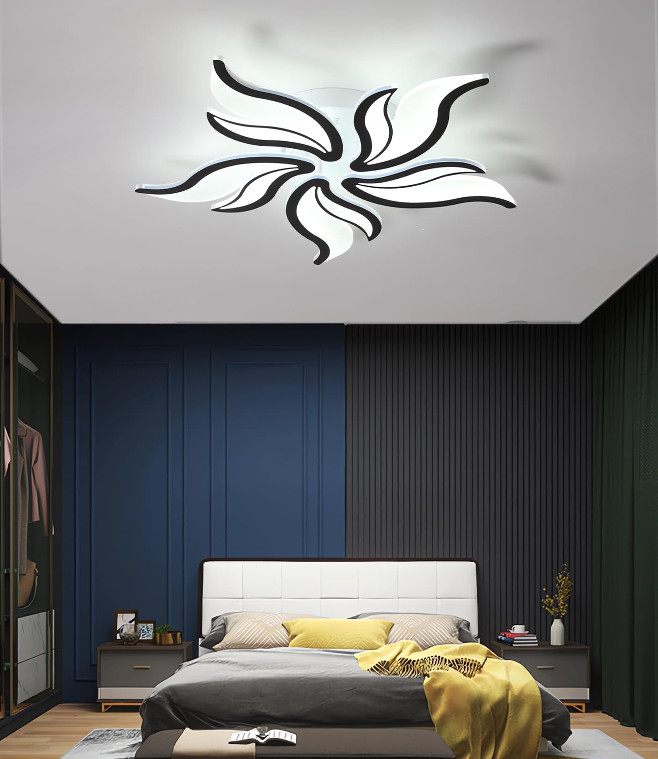 MOMOYY Modern Led Ceiling Light Dimmable with Remote Control Ceiling Lamp Living Room Bedroom Dining Room Ceiling Light Flame Modelling Multifunctional Ceiling Lighting (Black, 5 Heads)