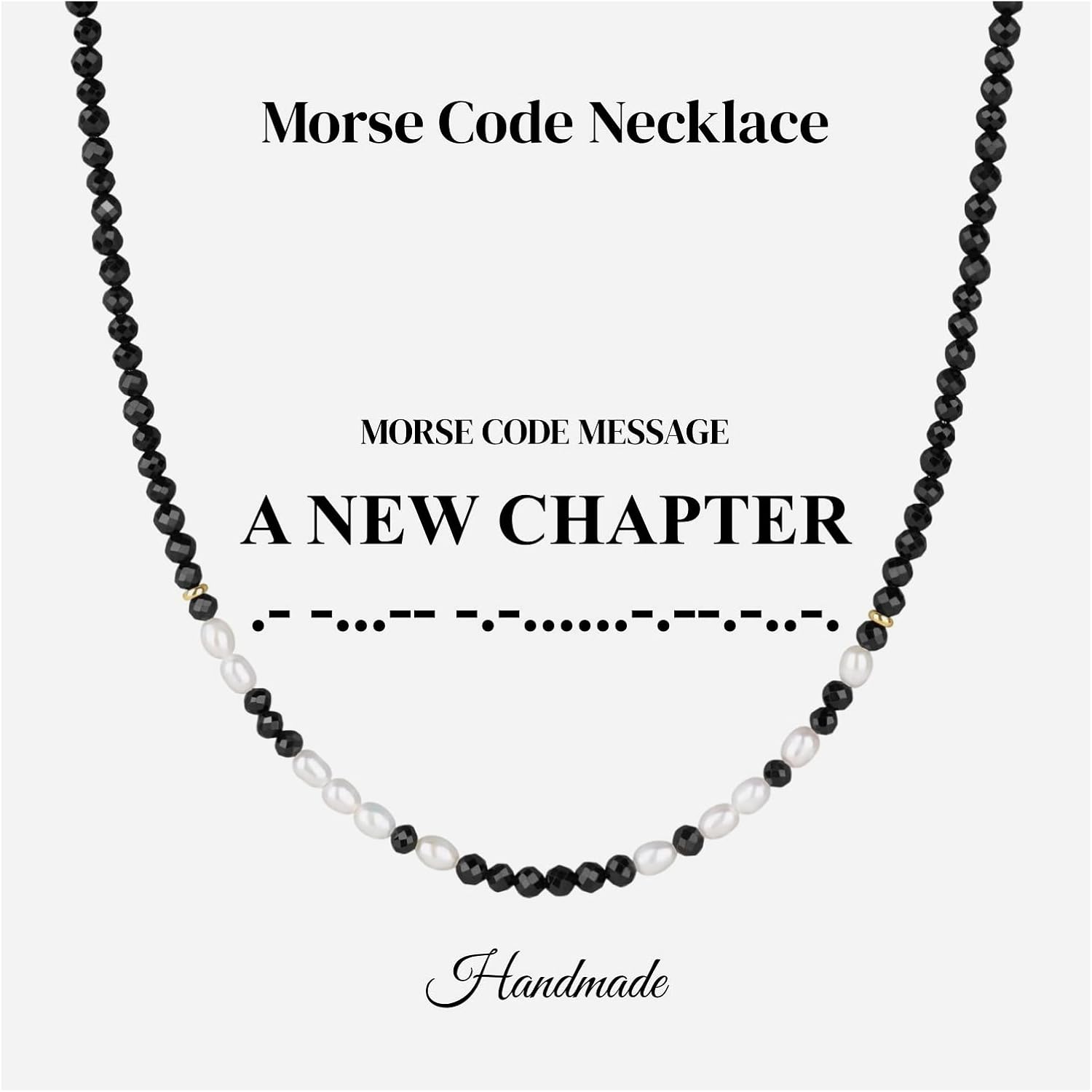 COAI Morse Code Necklace for Women, Freshwater Pearl Crystal Dainty Beaded Necklace for Women, Adjustable Length 16" with 2" Extender