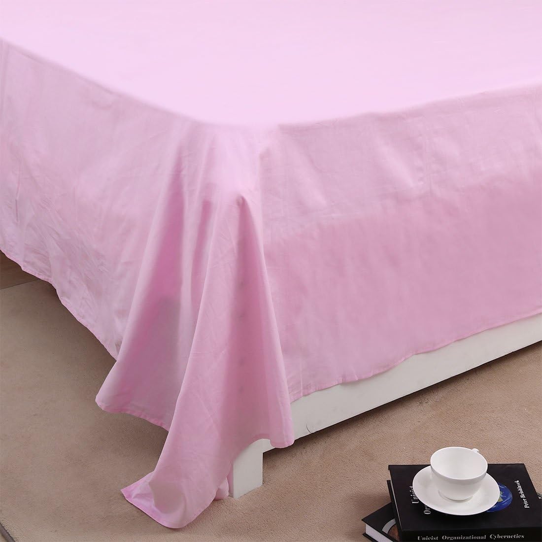 Queen Size Flat Top Bed Sheet Only - 300 Thread Count Egyptian Cotton - Fitted Sheet Sold Separately for Set - Cool Feeling-100% Satisfaction (1-Piece, Queen, Pink)(102 x 90Inch) (id: 8a6 cfb