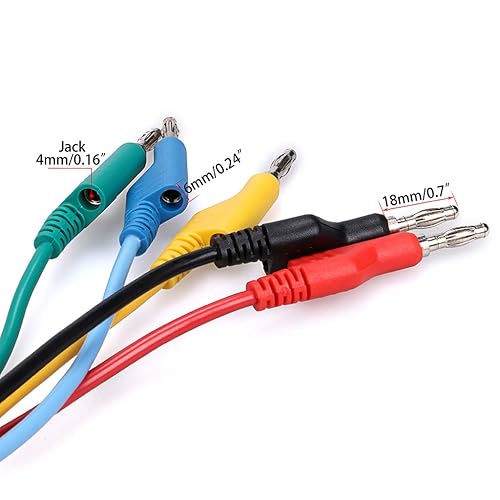 Miniatura 9 de Sumnacon 5 cables de prueba de enchufe de plátano a plátano, cable de prueba apilable de 0.157 in para multímetro, cable de prueba eléctrico