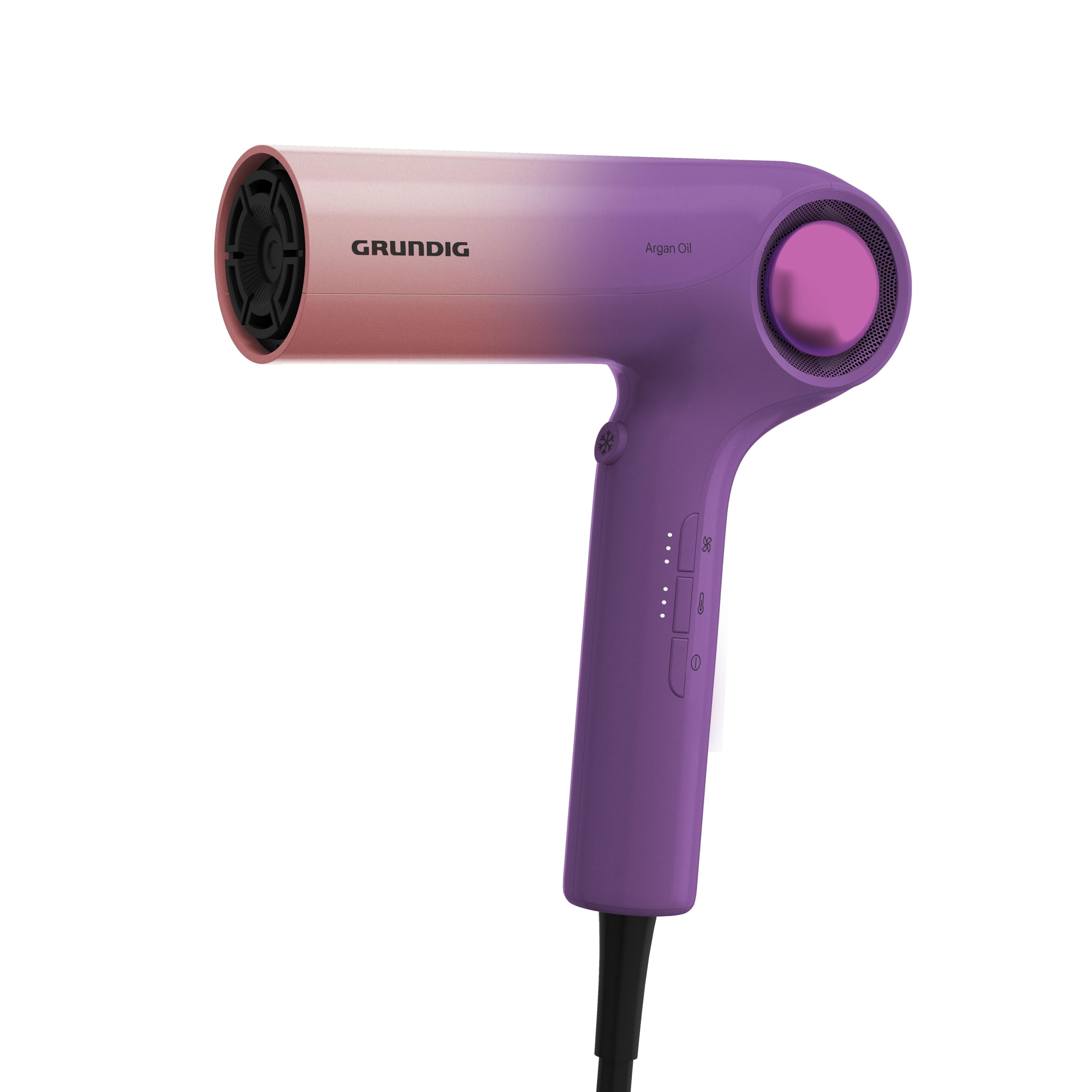 GRUNDIG HD 9480 Sèche-cheveux haute vitesse, moteur BLDC, 1600 W, fonction ionique, 3 niveaux de température et 3 niveaux de flux d'air, niveau froid, revêtement céramique, câble de 1,8 m, rose/violet