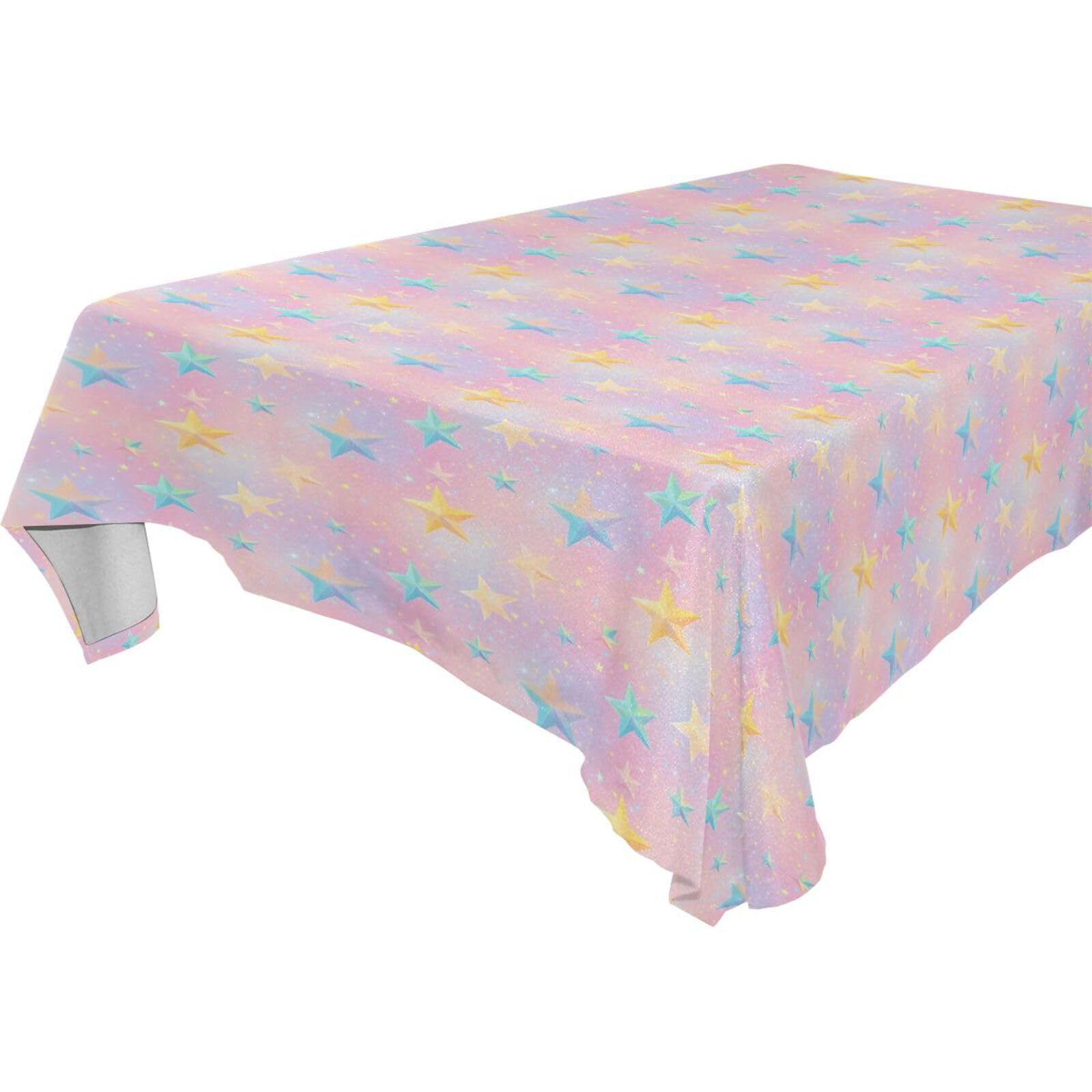 Nappe de table lavable rose aux étoiles pour illuminer vos repas en jardin ou salle à manger 137x183