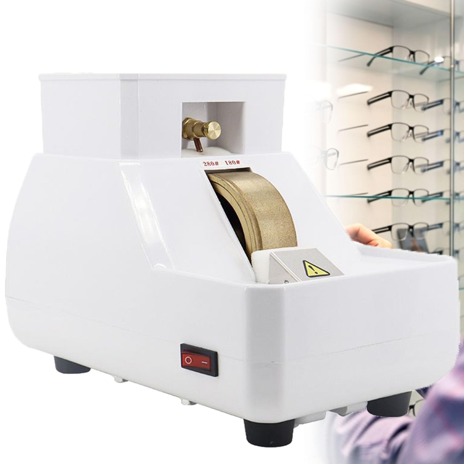 ylpddmm Optical Hand Edger, Eyeglasses Lens Hand Edger and Polisher, Rotating Speed Manual Eyeglasses Lens Grinder Machine, Rough Grinding, Fine Grinding and V-Grooving