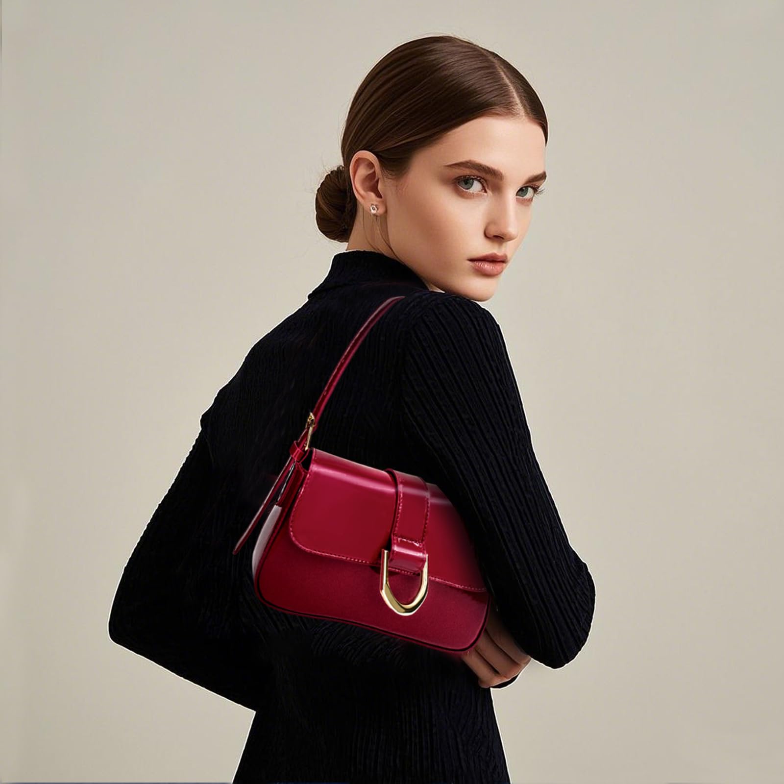 Small Shoulder Bag for Women, Red Retro Y2K Purse Trendy Crossbody Red Bag Handbag Top Handle Hobo Underarm Clutch bag 2025 (Aa-Red)