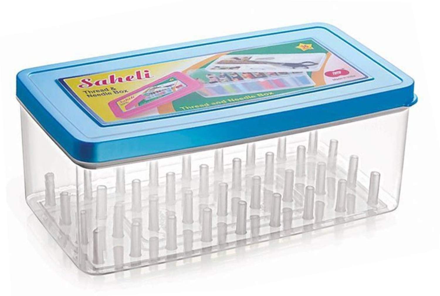 RMK RK Stors Sewing Kit Set Box for Needles/Threads/Scissor/Pin/Buttons Organizer Item for Tailoring Accessories (32 Reels Storage, Assorted, 21 x 11.50 x 9 cm), Plastic