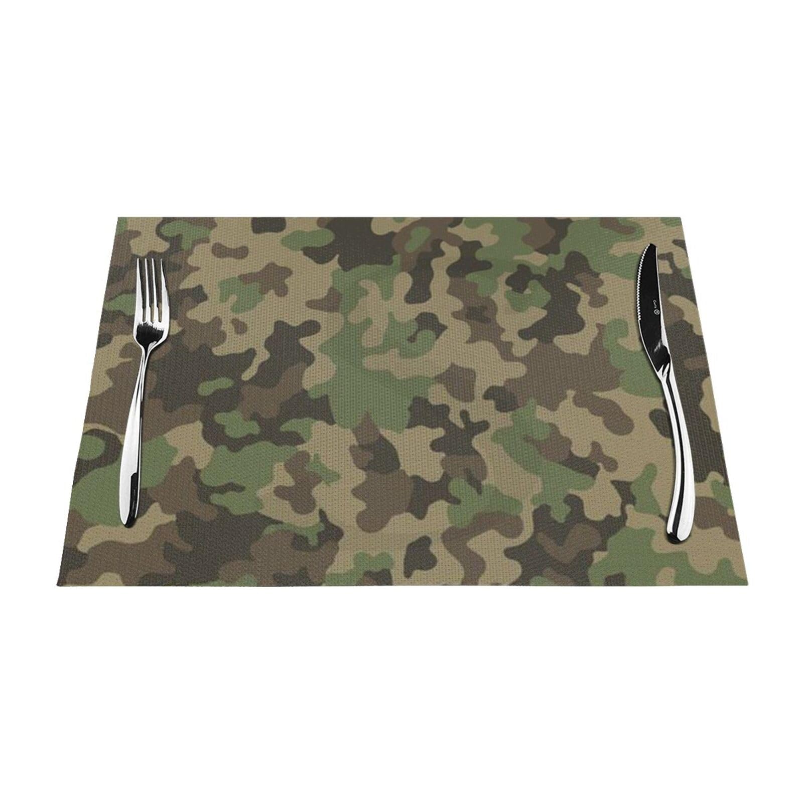 PVC Placemat Set of 1 PCS, 45x30 CM, Green Camouflage Printed Non-Slip Heat Resistant Place Mats for Kitchen Dining Table Indoor Outdoor
