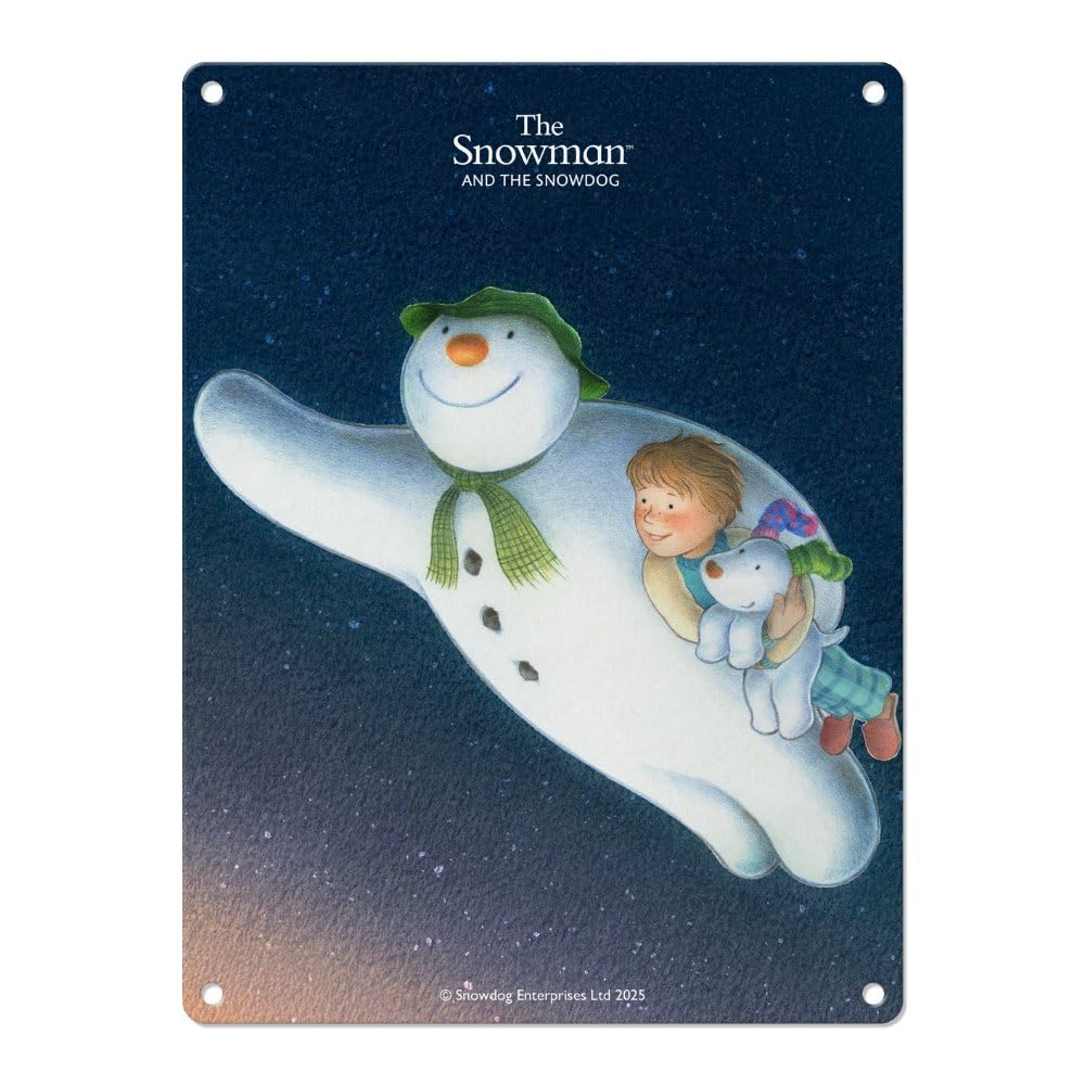 Small (150 x 200mm) Metal Sign - The Snowman and the Snowdog (Flying at Night)